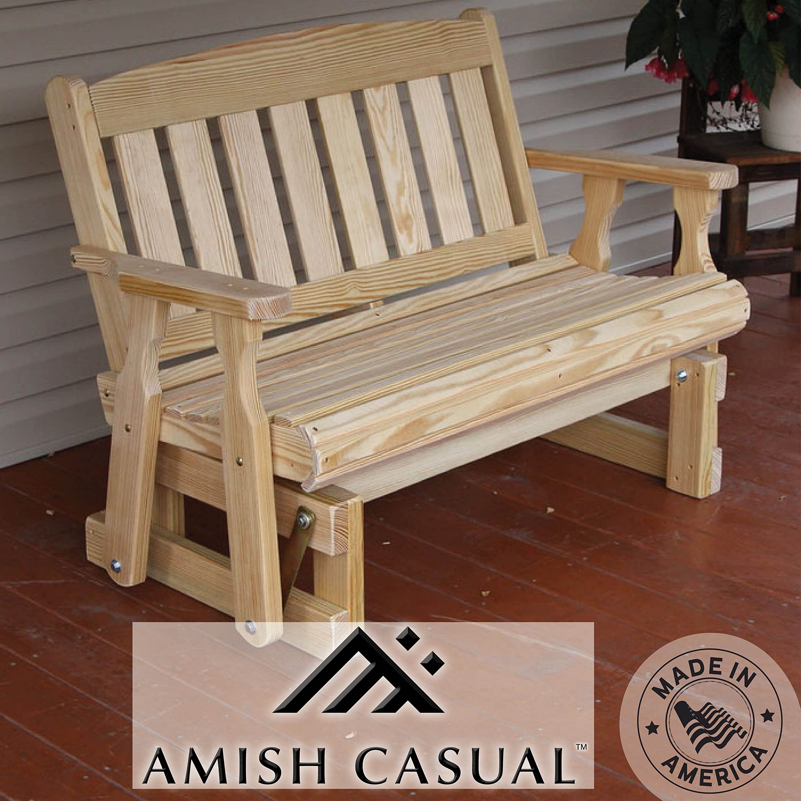 Amish Casual Heavy Duty 800 Lb Mission Pressure Treated Porch Glider (4 Foot, Unfinished)