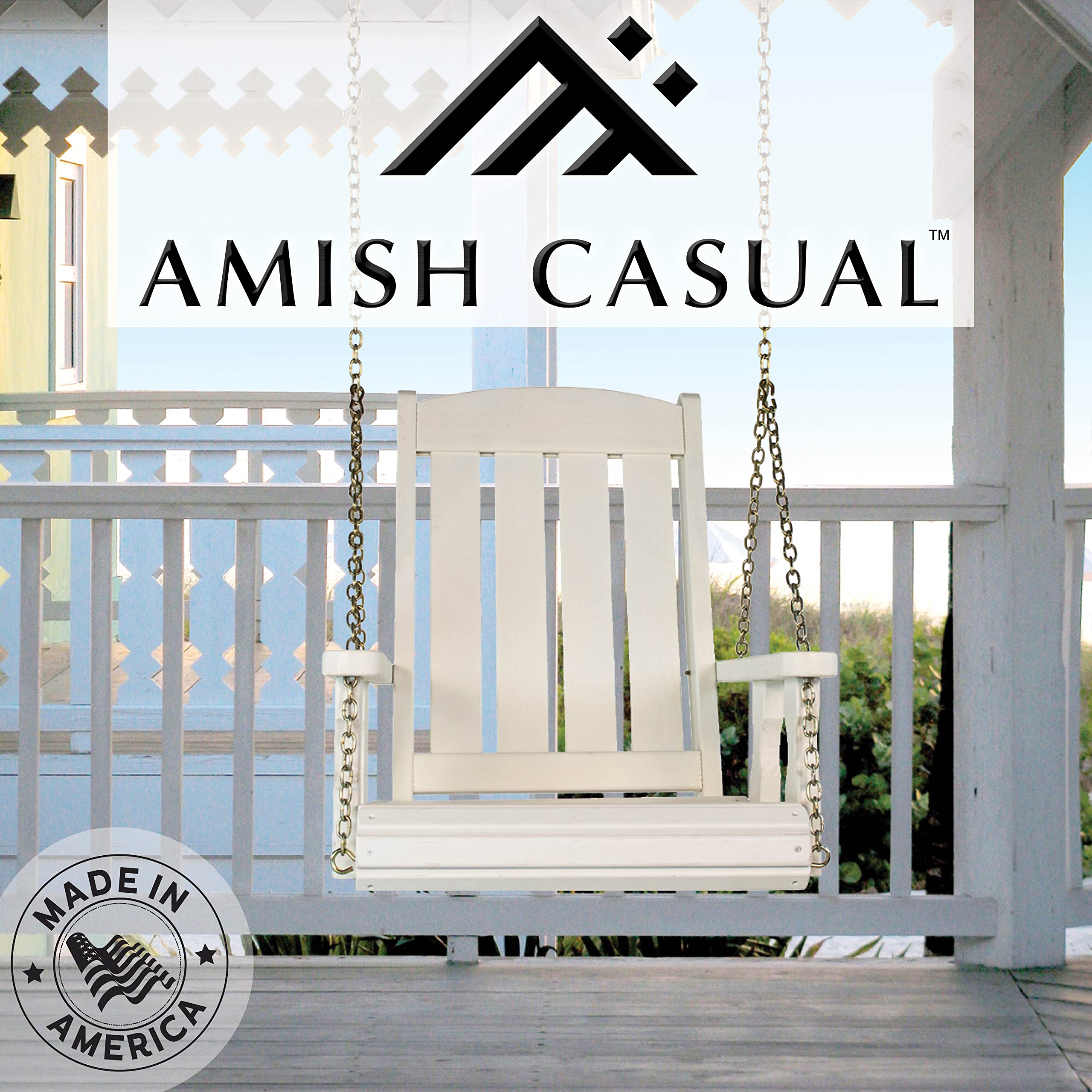 Amish Casual Heavy Duty Mission Pressure Treated Swing Chair (Semi-Solid White Stain)