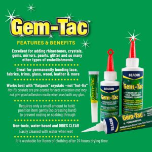 BEACON Gem-Tac Premium Quality Adhesive for Securely Bonding Rhinestones and Gems - Water-Based, UVA Resistant, 6 Tube Bag, 1-Pack