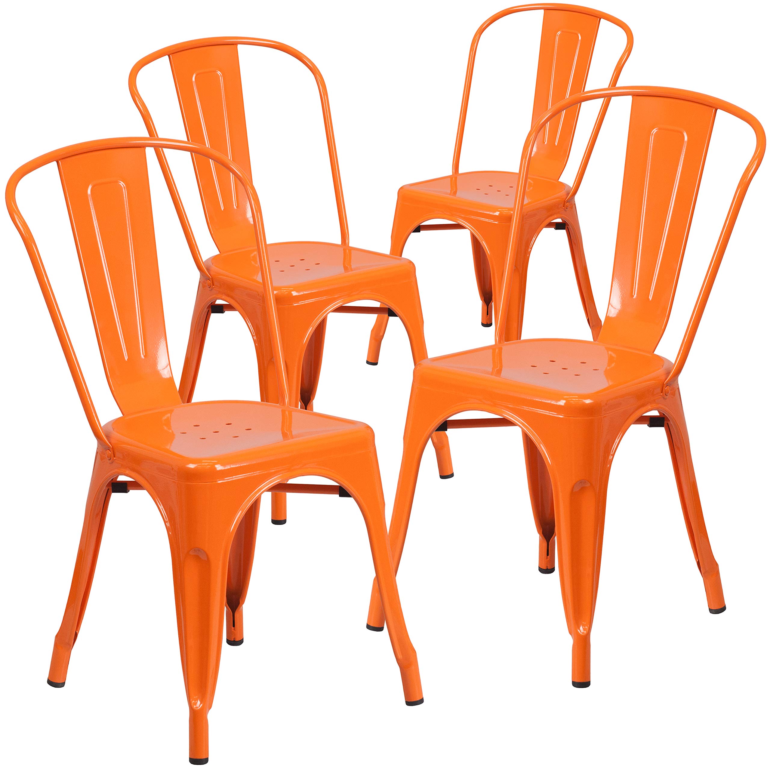 Flash Furniture Luke Commercial Grade 4 Pack Orange Metal Indoor-Outdoor Stackable Chair