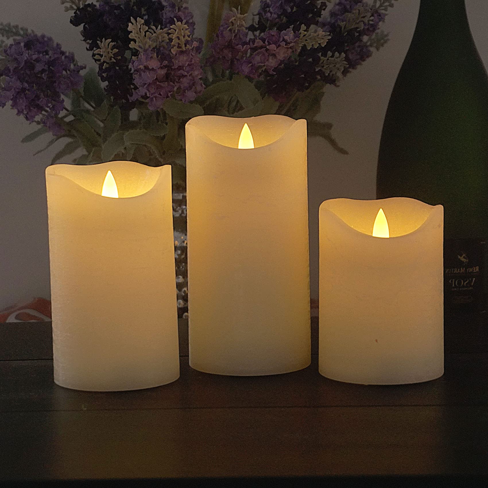 CANDLE CHOICE Battery Operated Flameless Candles with Remote Timer Real Wax Realistic Flickering Fake Electric LED Pillar Candles for Wedding Christmas Party Decorations Table Centerpieces 3 Pack