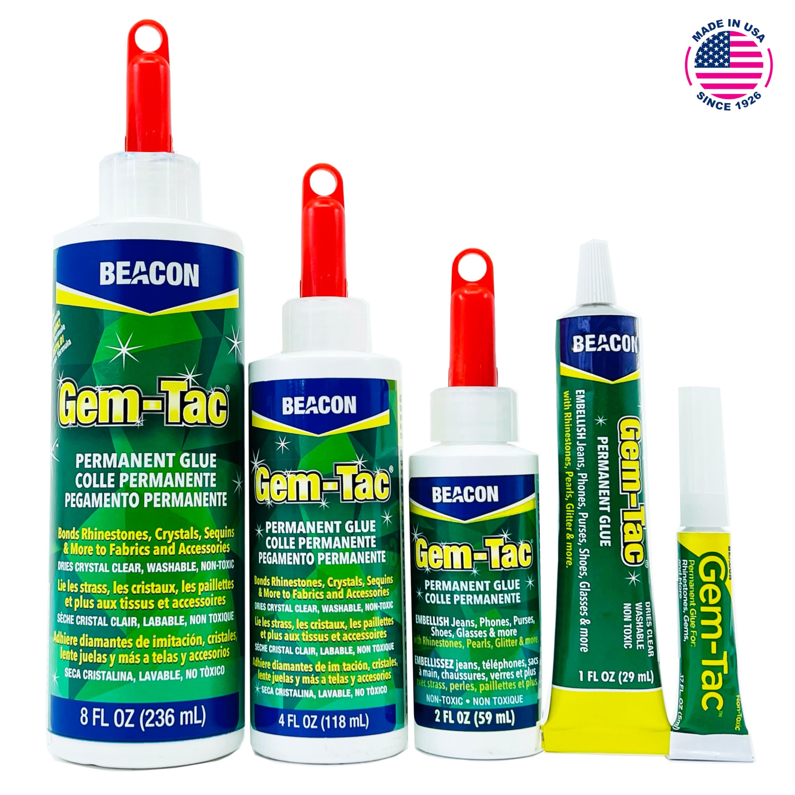 BEACON Gem-Tac Premium Quality Adhesive for Securely Bonding Rhinestones and Gems - Water-Based, UVA Resistant, 6 Tube Bag, 1-Pack