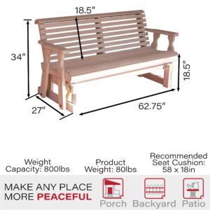 Amish Heavy Duty 800 Lb Roll Back Pressure Treated Porch Glider (5 Foot, Semi-Solid White Stain)