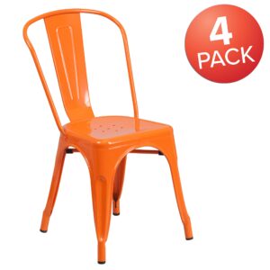 Flash Furniture Luke Commercial Grade 4 Pack Orange Metal Indoor-Outdoor Stackable Chair