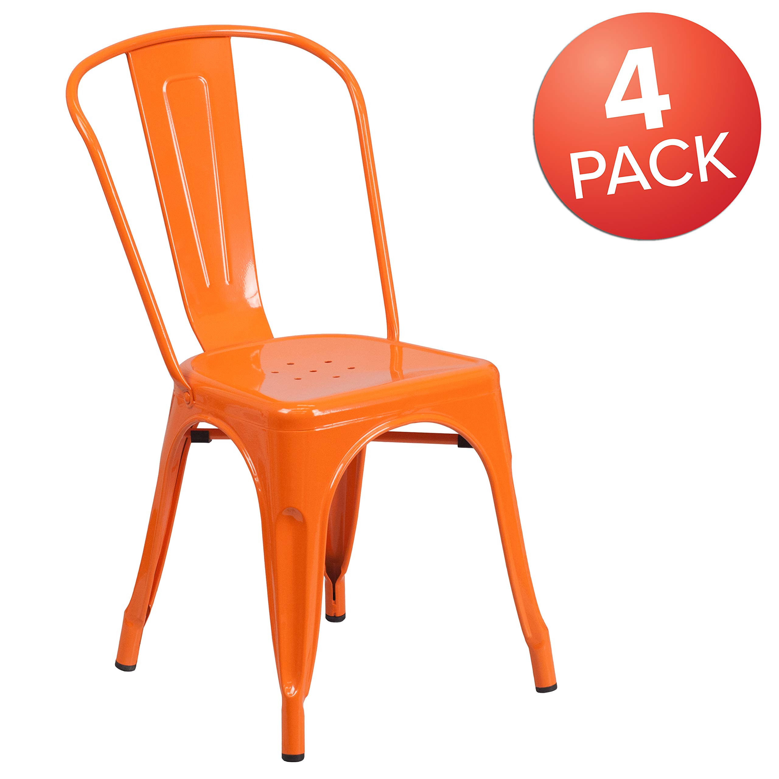 Flash Furniture Luke Commercial Grade 4 Pack Orange Metal Indoor-Outdoor Stackable Chair