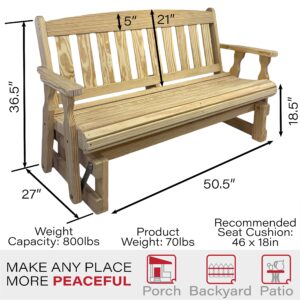 Amish Casual Heavy Duty 800 Lb Mission Pressure Treated Porch Glider (4 Foot, Unfinished)