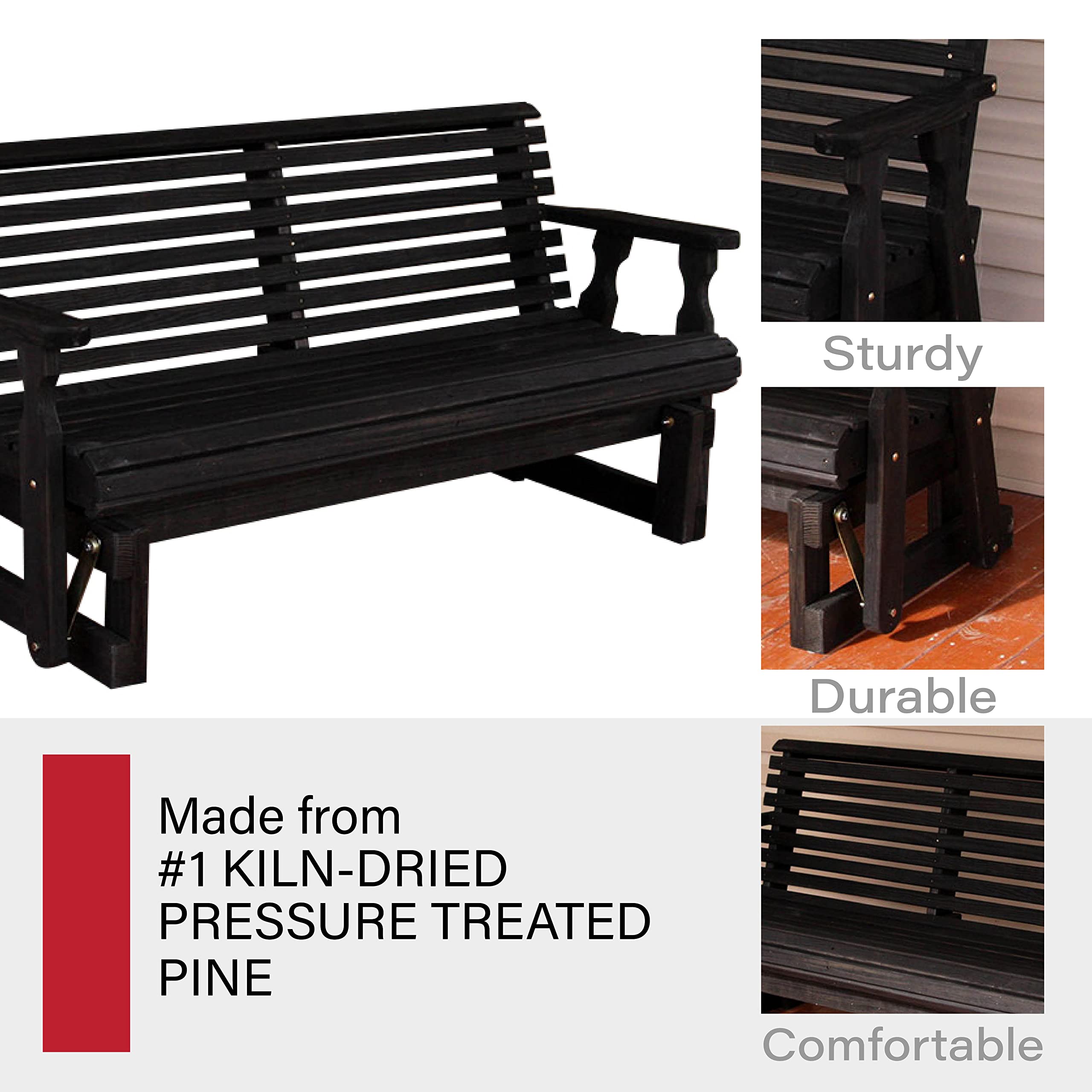 Amish Heavy Duty 800 Lb Roll Back Pressure Treated Porch Glider (4 Foot, Semi-Solid Black Stain)