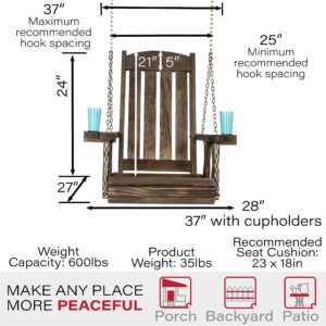 Amish Casual Heavy Duty Mission Pressure Treated Swing Chair with Cupholders (Dark Walnut Stain)