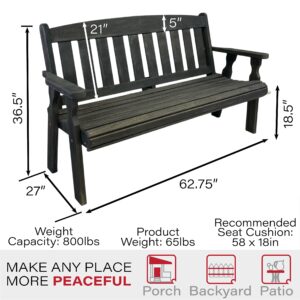 Amish Heavy Duty 800 Lb Mission Pressure Treated Garden Bench(5 Foot, Semi-Solid Black Stain)