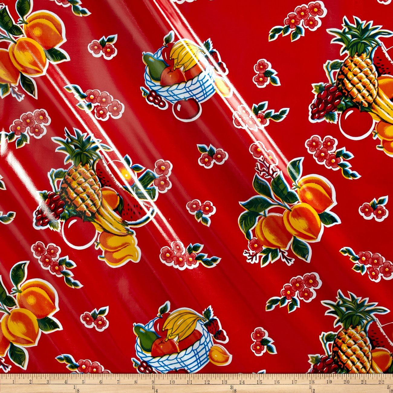 OilCloth International Red Oilcloth Cane Fabric by The Yard