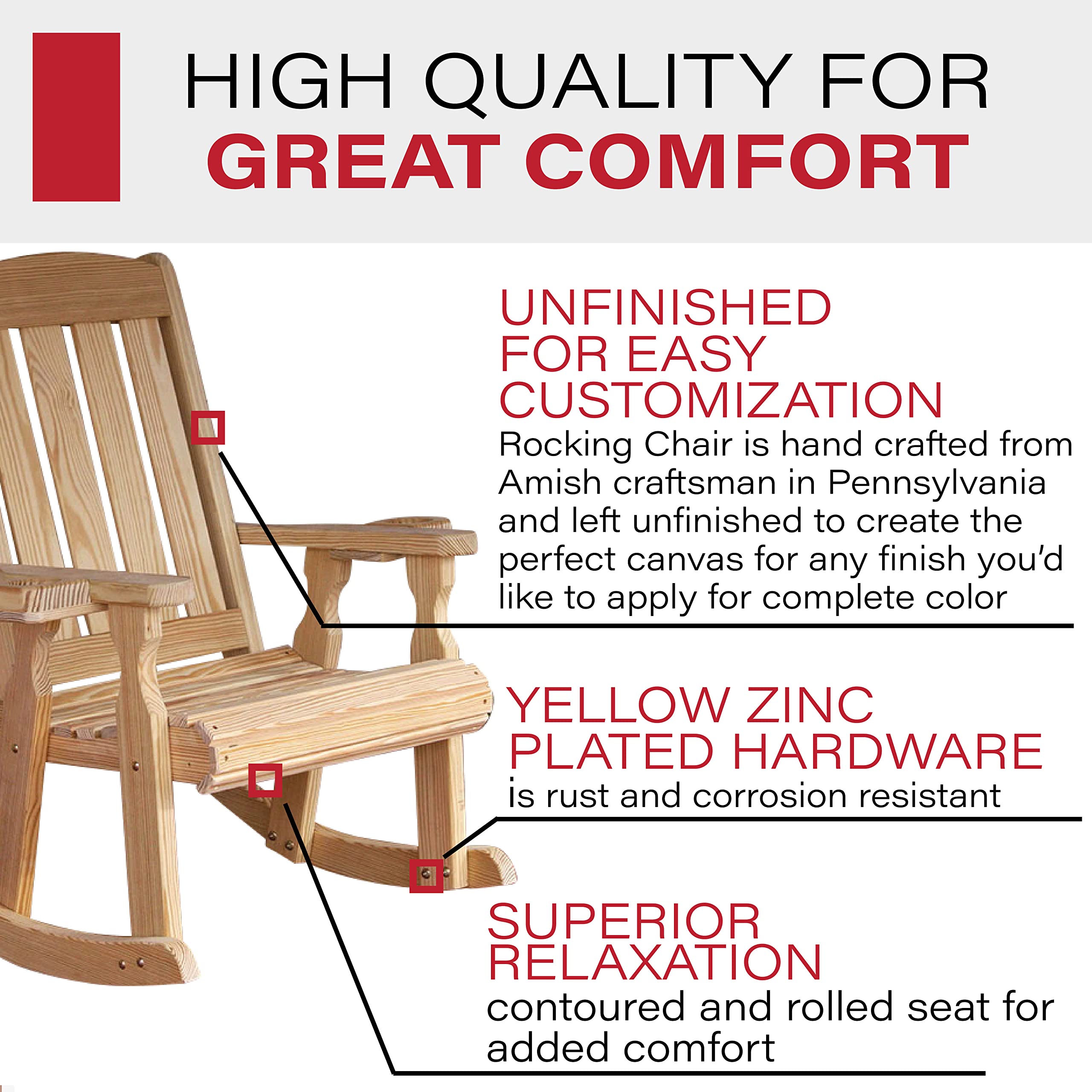 Amish Casual Heavy Duty 600 Lb Mission Pressure Treated Rocking Chair with Cupholders (Unfinished)