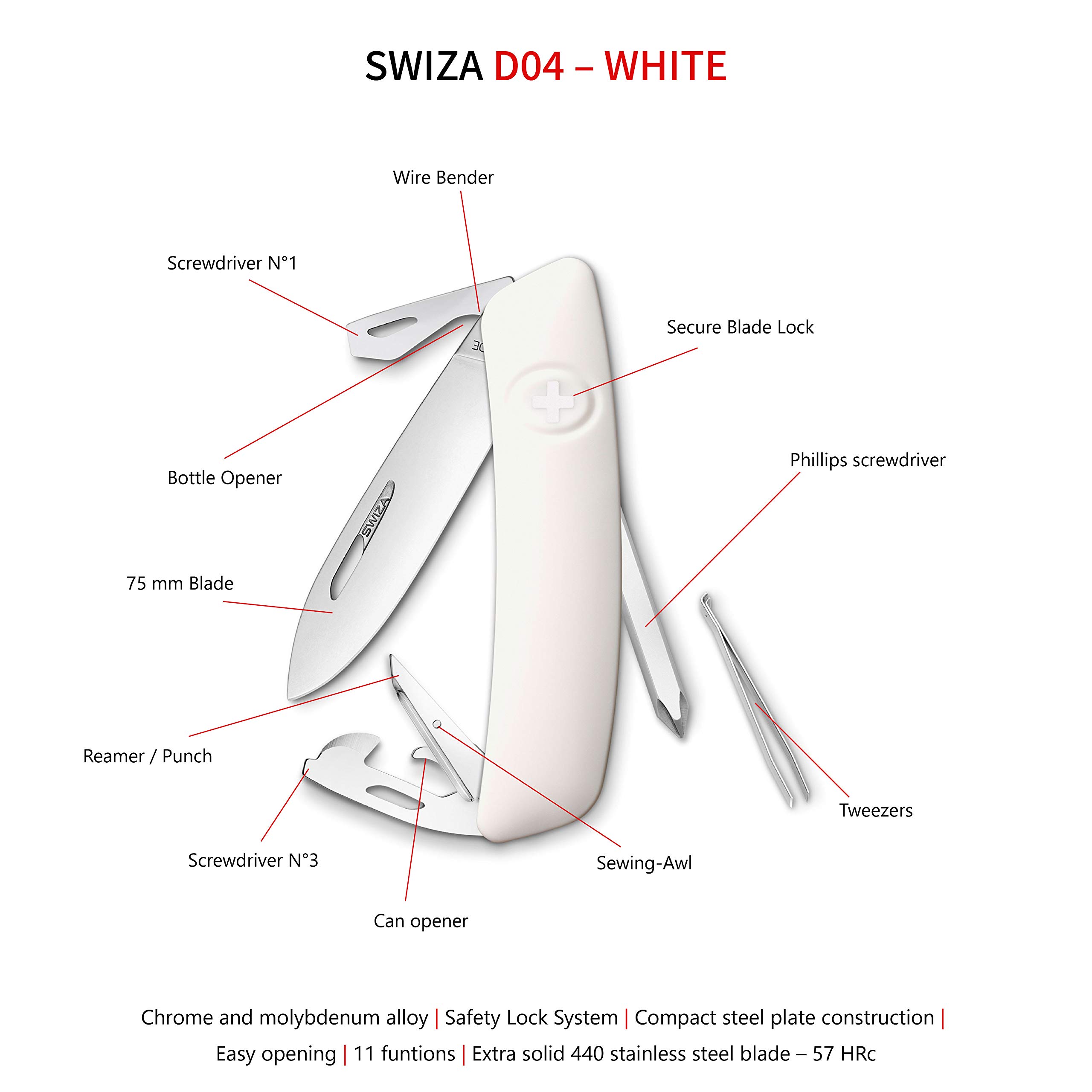 Swiza KNI.0040.1020 D04 Swiss Pocket Knife White