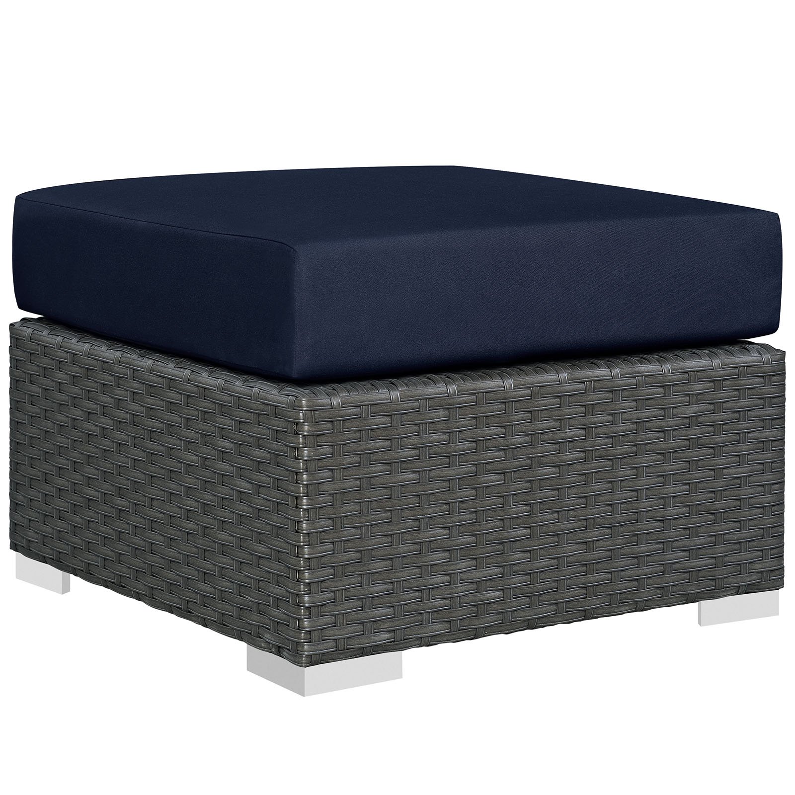 Modway Sojourn Wicker Rattan 3 Piece Outdoor Patio Sunbrella Sectional Set in Canvas Navy