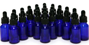 24, cobalt blue, 15 ml (1/2 oz) glass bottles, with glass eye droppers