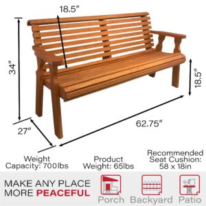 Amish Casual Heavy Duty 5 Foot Roll Back Outdoor Bench in Cedar Stain - Amish Made in The USA from Treated Pine for Outdoor Durability, 700 Lb Weight Capacity