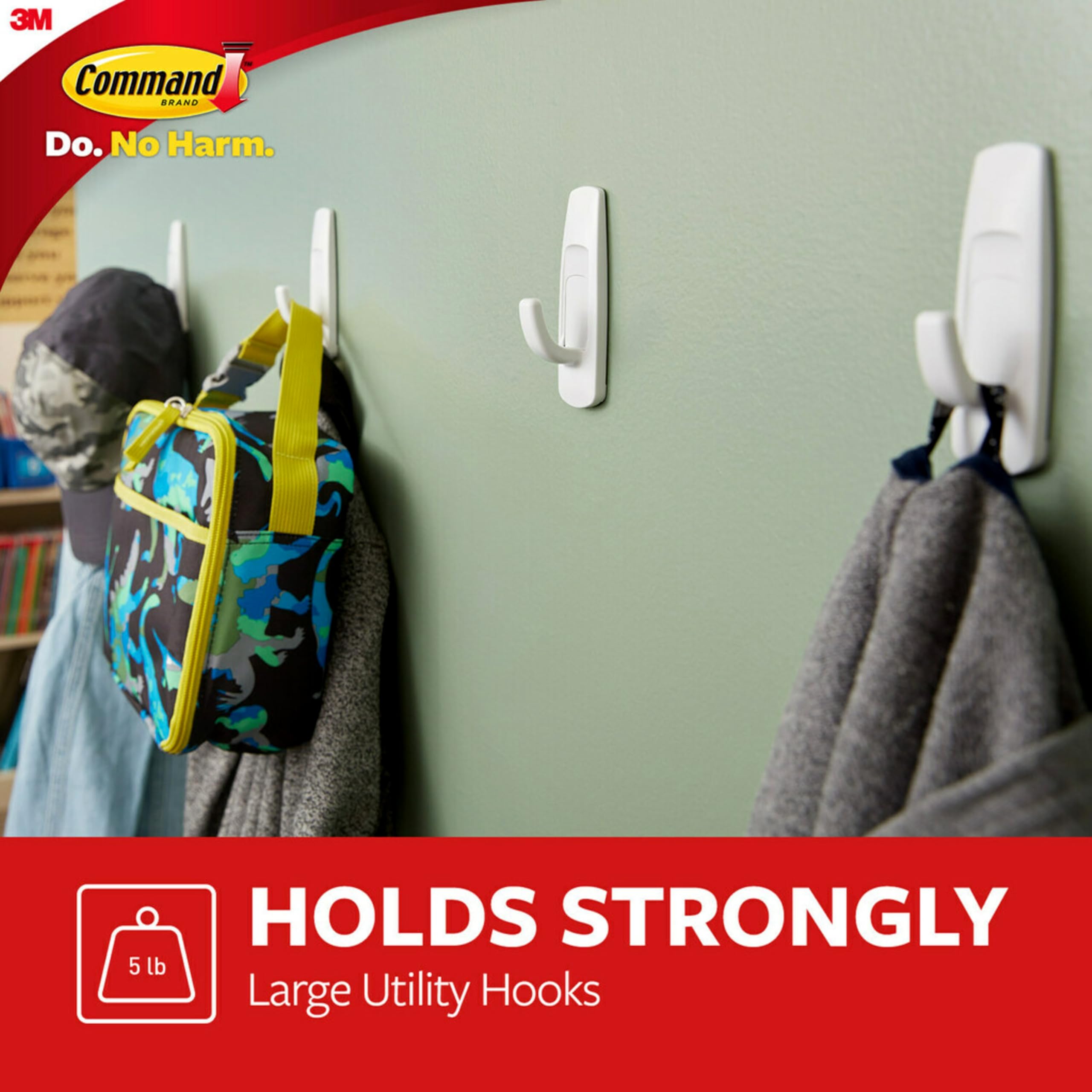 Command Large Utility Hook Mega Pack, White, 14-Hooks, 16-Strips, Organize Damage-Free