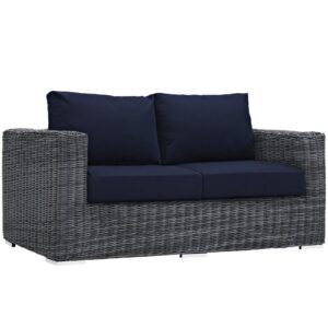 modway eei-1865-gry-nav summon wicker rattan outdoor patio sunbrella loveseat in canvas navy