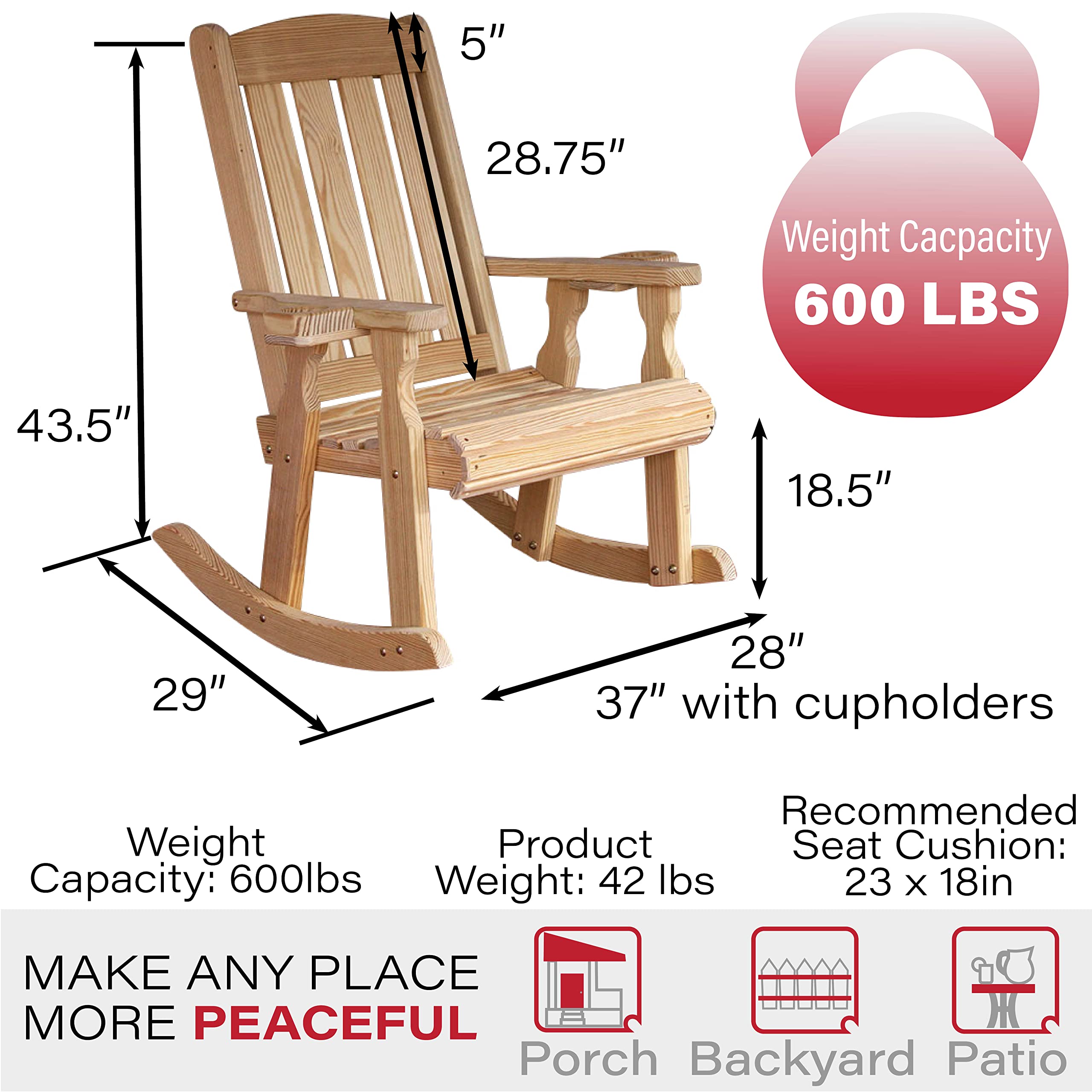 Amish Casual Heavy Duty 600 Lb Mission Pressure Treated Rocking Chair with Cupholders (Unfinished)