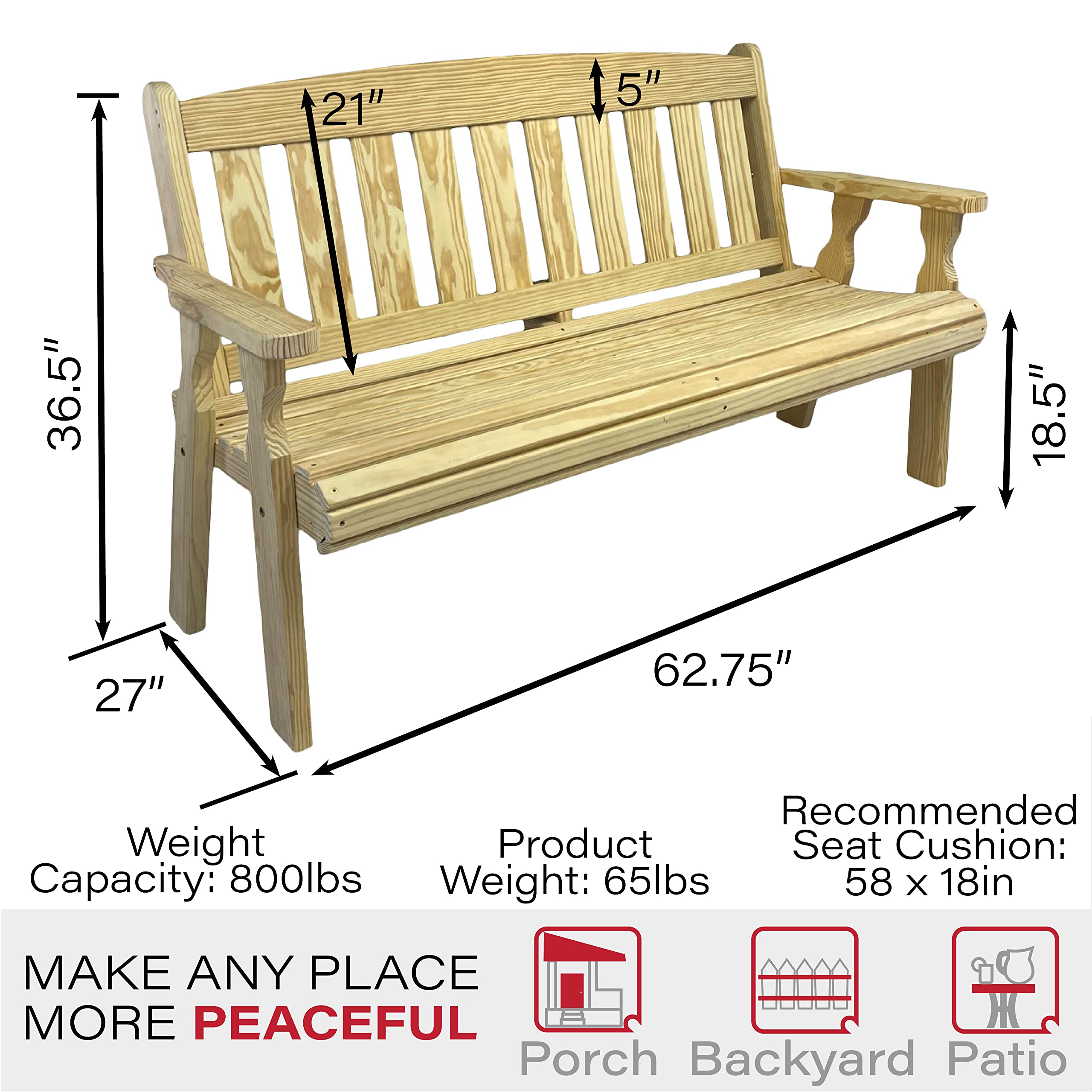 Amish Heavy Duty 800 Lb Mission Pressure Treated Garden Bench (5 Foot, Unfinished)