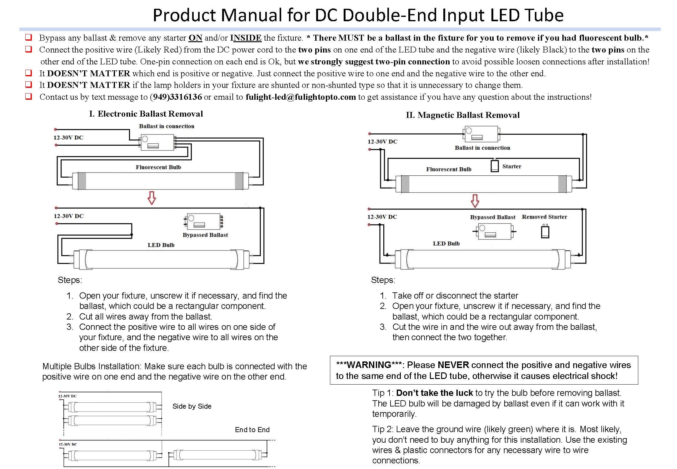 Fulight Type B & 12-30V DC F8T5/CW LED Tube Light - 12-Inch (11-3/4 Inches Actual Length) 1FT 4W, Cool White 4000K, Double-End Powered, Frosted Cover- for RV & Marine Lighting (Not a Plug-and-Play)