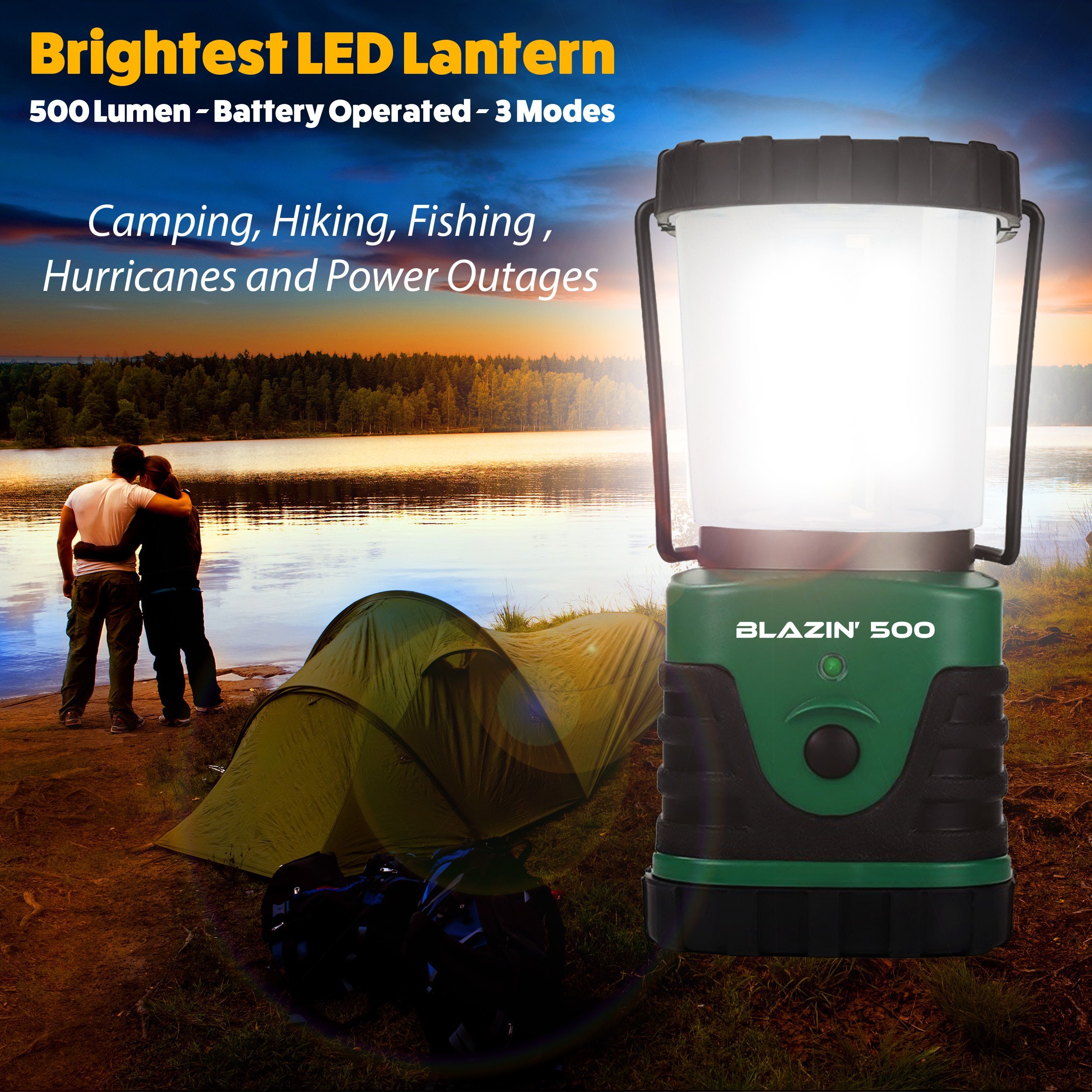 Blazin Ultra Bright Camping Lantern - Waterproof, Portable & Lightweight, 500 Lumens Battery Operated Camping Light - Ideal for Camping, Hurricane, Power Outages & Emergencies