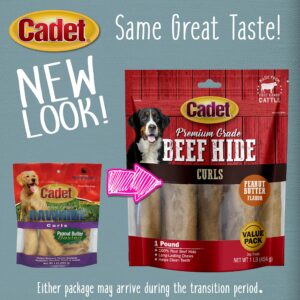 Cadet Premium Grade Beef Hide for Dogs, Rawhide Long Lasting Dog Chews, Chips, Curls & Rolls for Small/Medium/Large Dogs