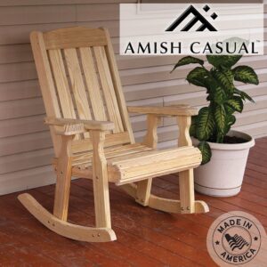 Amish Casual Heavy Duty 600 Lb Mission Pressure Treated Rocking Chair with Cupholders (Unfinished)