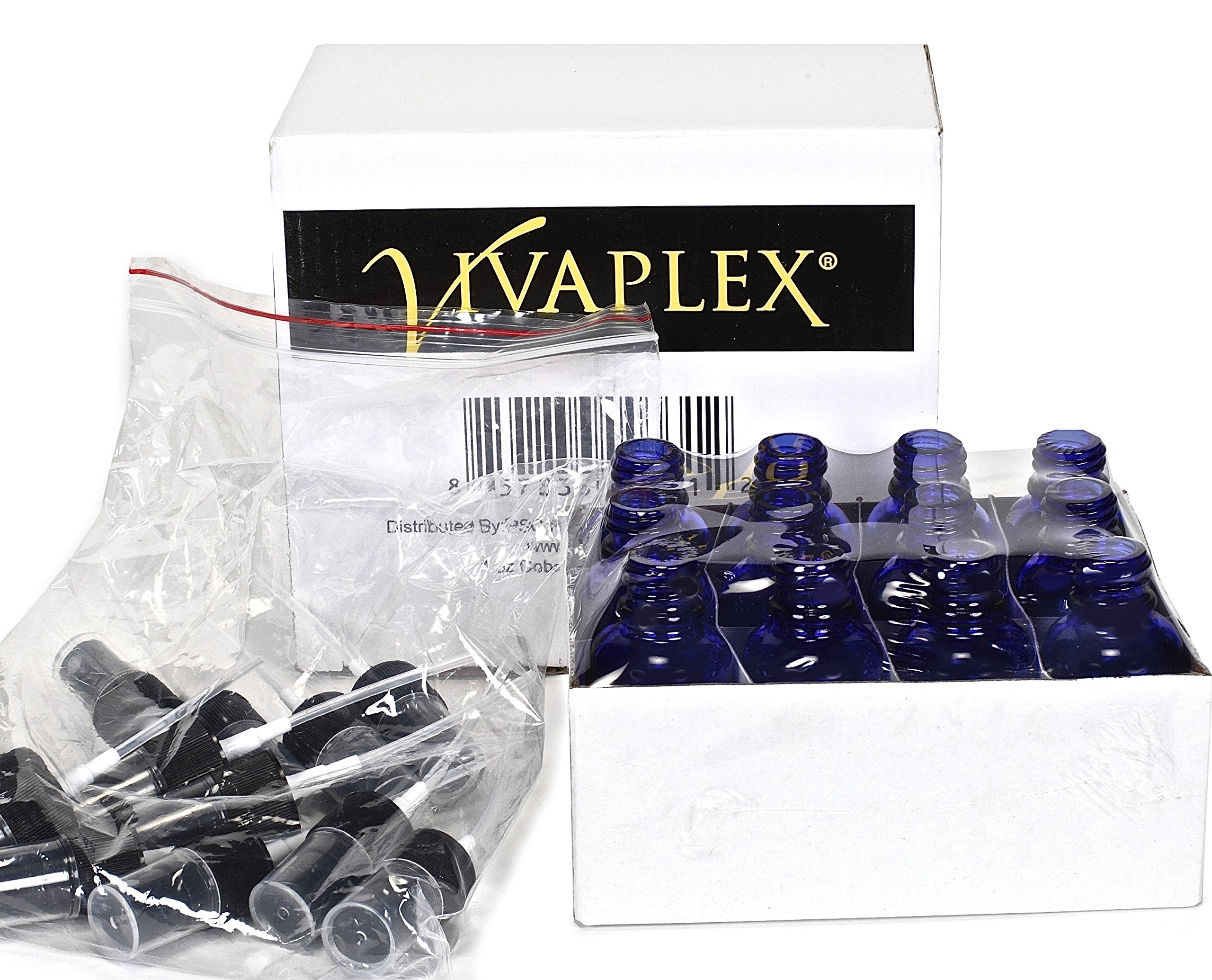 Vivaplex 2 oz Glass Bottles, with Black Fine Mist Sprayers, Cobalt Blue, 12-Count