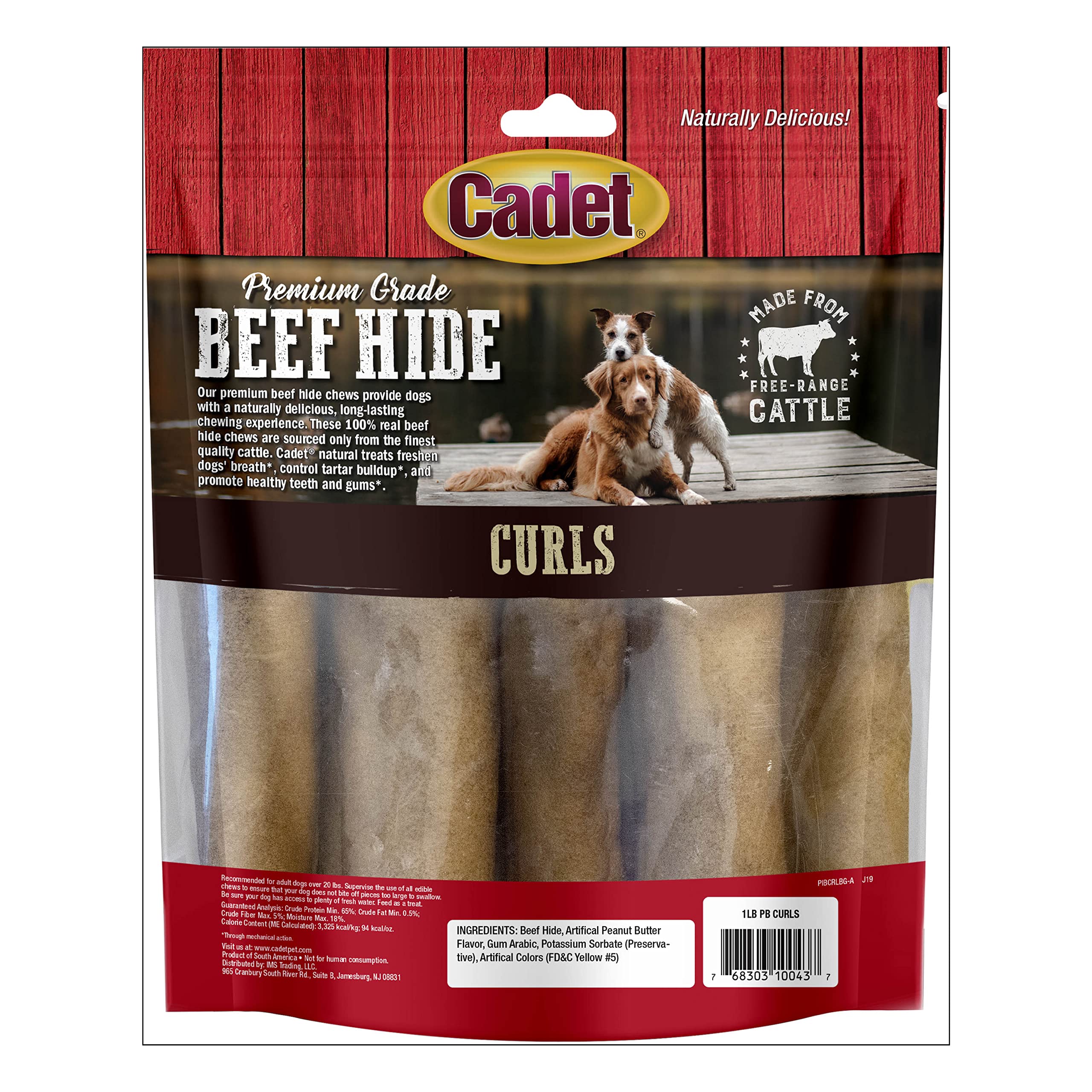 Cadet Premium Grade Beef Hide for Dogs, Rawhide Long Lasting Dog Chews, Chips, Curls & Rolls for Small/Medium/Large Dogs