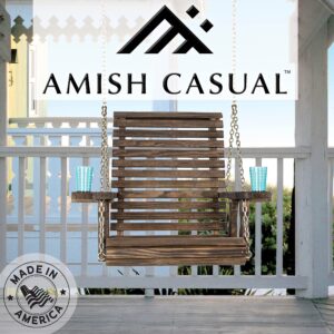 Amish Casual Heavy Duty Roll Back Pressure Treated Swing Chair with Cupholders (Dark Walnut Stain)