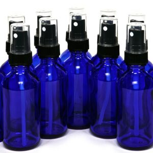 Vivaplex 2 oz Glass Bottles, with Black Fine Mist Sprayers, Cobalt Blue, 12-Count