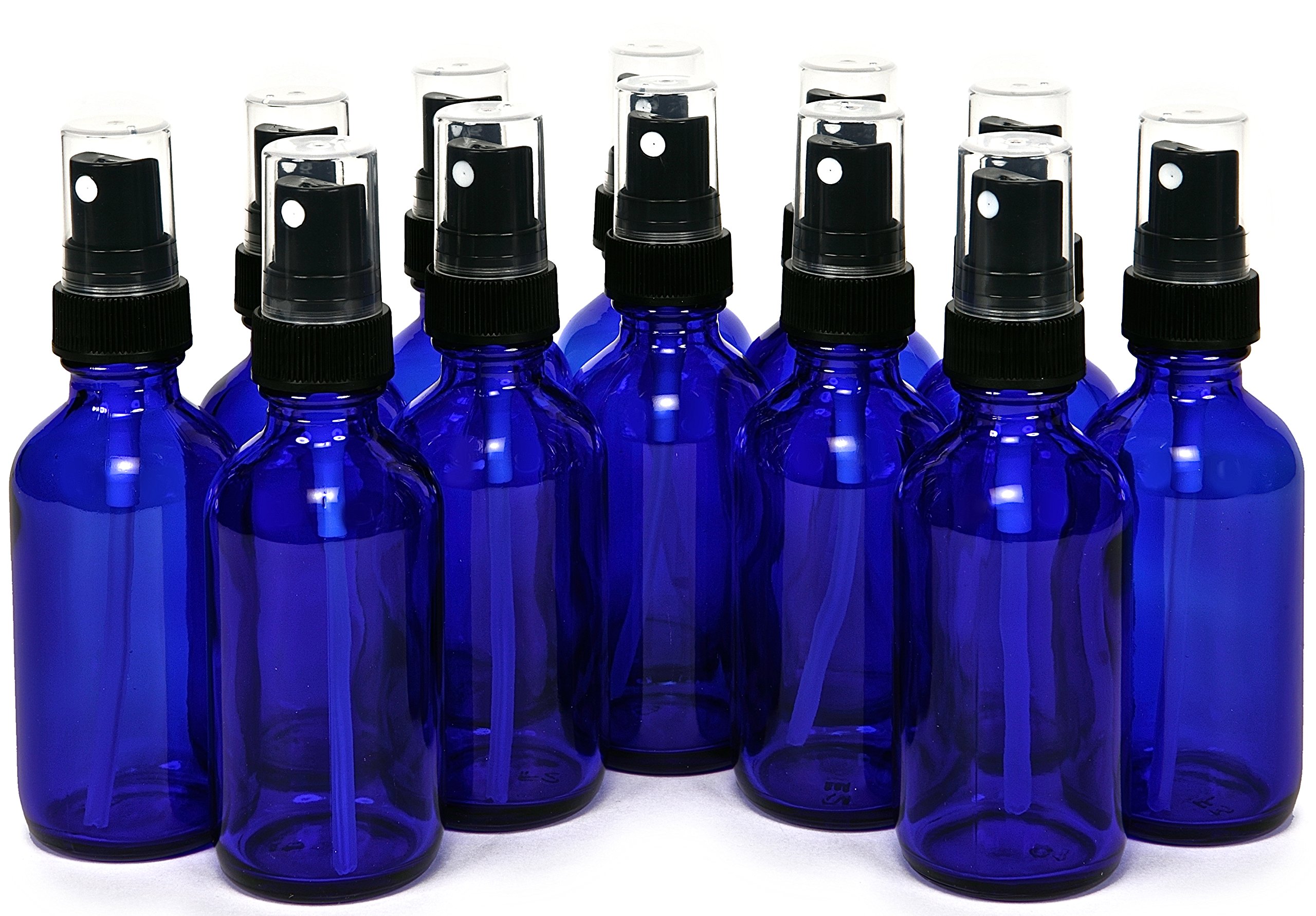 Vivaplex 2 oz Glass Bottles, with Black Fine Mist Sprayers, Cobalt Blue, 12-Count