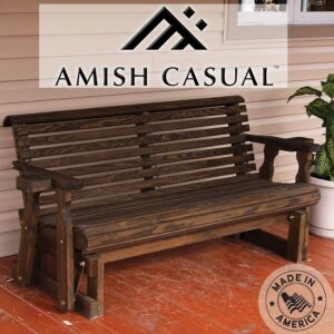 Amish Casual Heavy Duty 800 Lb Roll Back Pressure Treated Porch Glider with Cupholders (4 Foot, Dark Walnut Stain)