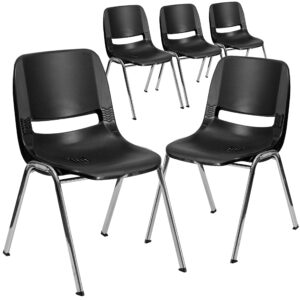 flash furniture 5 pack hercules series 440 lb. capacity kid's black ergonomic shell stack chair with chrome frame and 14" seat height