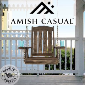 Amish Casual Heavy Duty Mission Pressure Treated Swing Chair with Cupholders (Dark Walnut Stain)