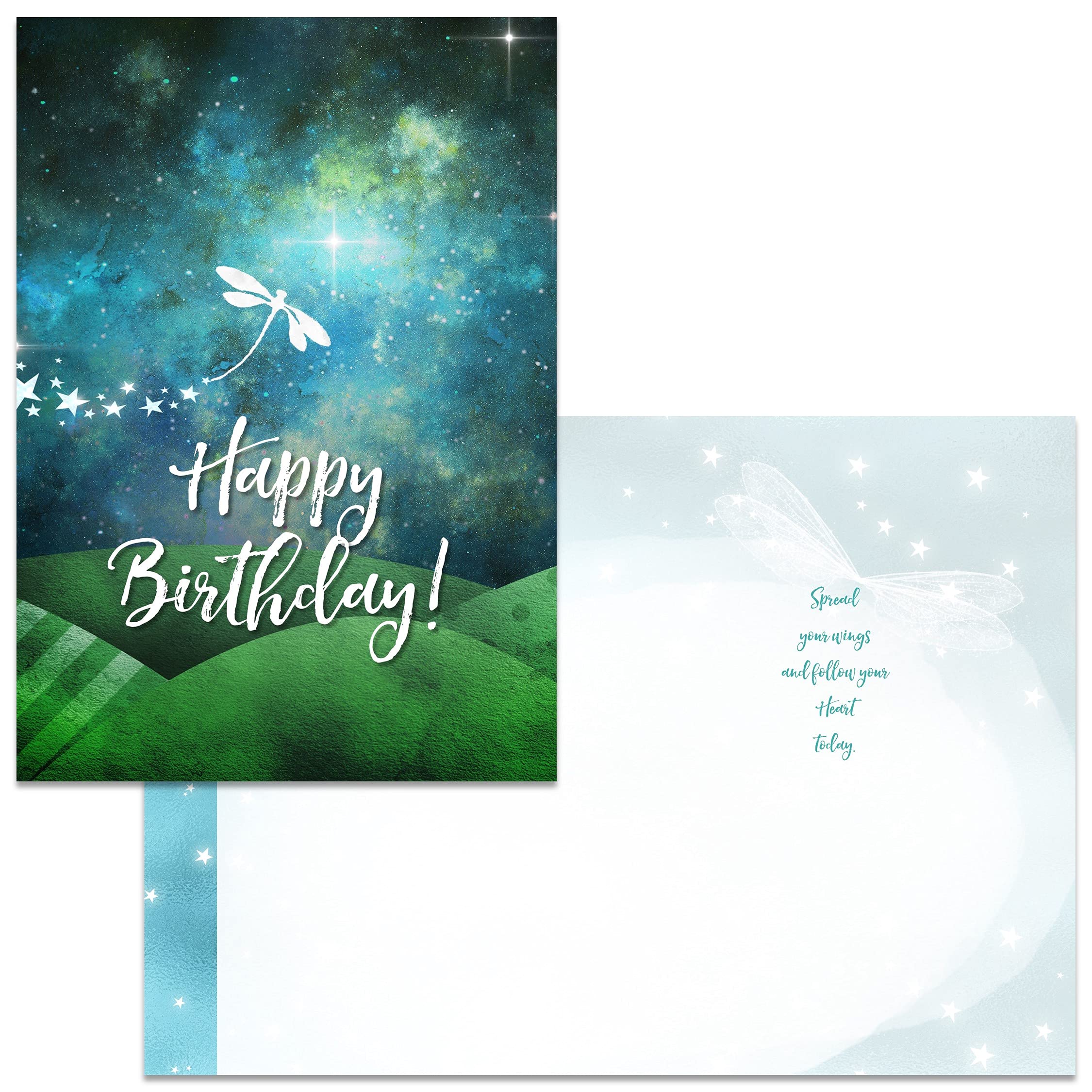 Smiling Wisdom - Happy Birthday Greeting Card Dragonfly Necklace Gift Set - Teen Women (Green Silver Dragonfly)