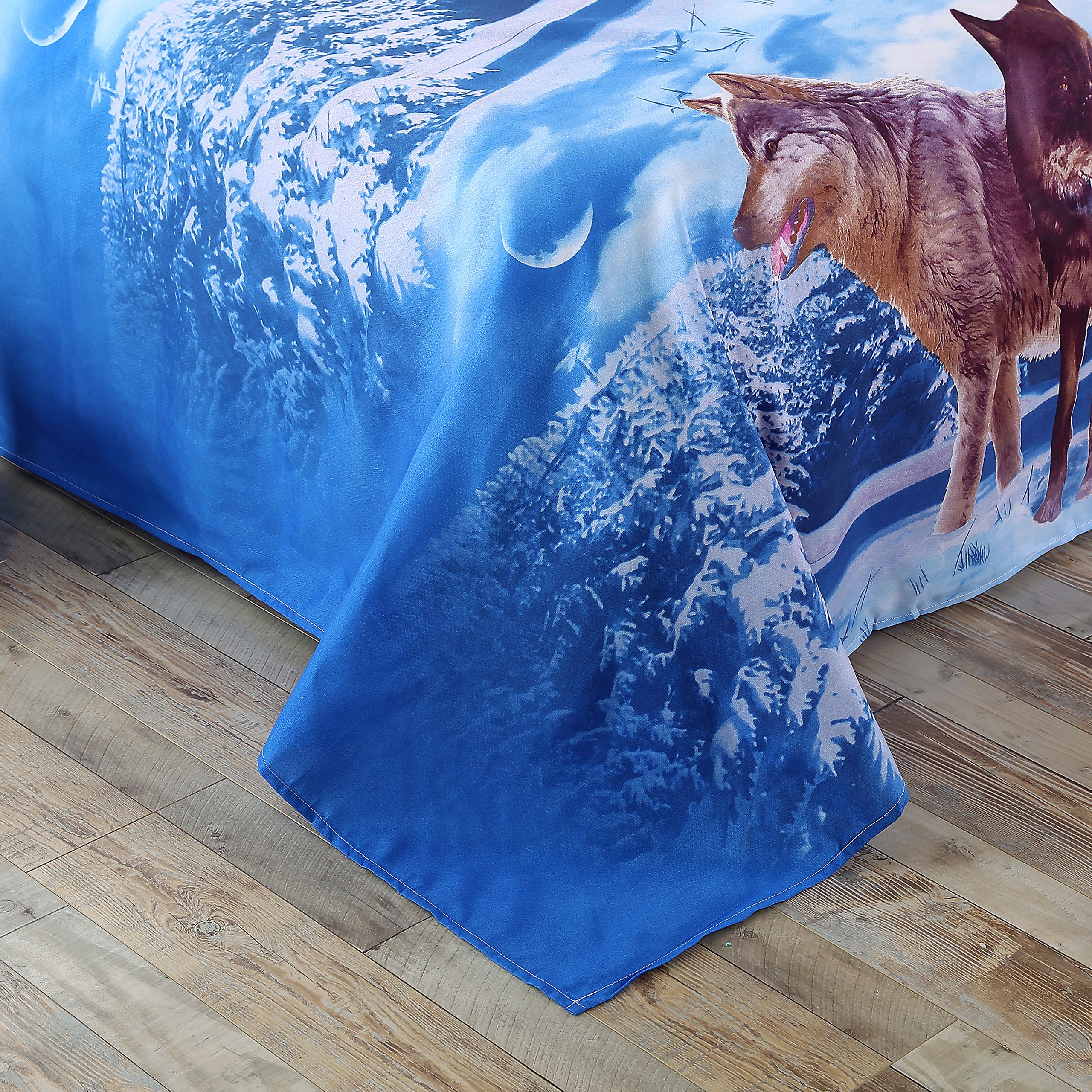 Heave Wolf Duvet Cover Set Queen Size Wolf Printed Bed Set with Sheet and 2 Pillow Covers Manly Bedding 4pcs