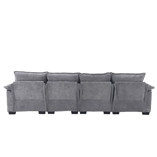 CDBBIB U-Shaped Couches for Living Room,Modern Large Sofa in Chenille Fabric,Modular Combination with Side Recliner 6 Seater Sofa,Furniture Sets in Living Room, Apartment, Bedroom. (Chenille Grey)