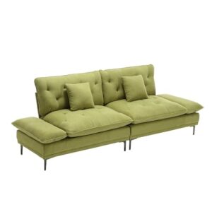 CDBBIB 102'' Convertible Futon Sofa Bed, Linen Sofa with Metal Feet,Mid Century Modern Couch.Futon Couch Small Space, Suitable for Living Room,Bedroom, Apartment.(Olive)