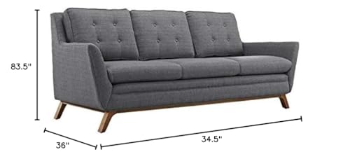 Modway Beguile Mid-Century Modern Sofa With Upholstered Fabric In Gray