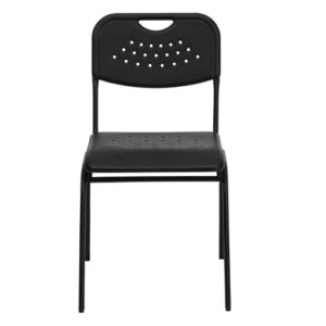 Flash Furniture 5 Pack HERCULES Series 880 lb. Capacity Black Plastic Stack Chair with Open Back and Black Frame