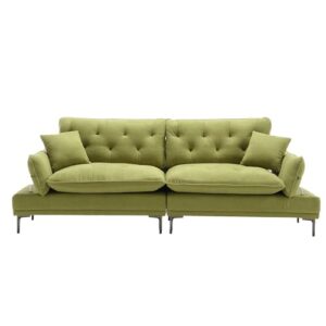 CDBBIB 102'' Convertible Futon Sofa Bed, Linen Sofa with Metal Feet,Mid Century Modern Couch.Futon Couch Small Space, Suitable for Living Room,Bedroom, Apartment.(Olive)