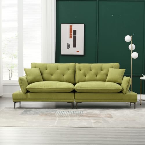 CDBBIB 102'' Convertible Futon Sofa Bed, Linen Sofa with Metal Feet,Mid Century Modern Couch.Futon Couch Small Space, Suitable for Living Room,Bedroom, Apartment.(Olive)