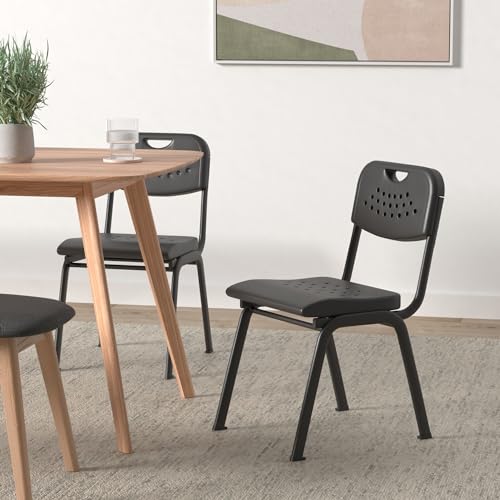 Flash Furniture 5 Pack HERCULES Series 880 lb. Capacity Black Plastic Stack Chair with Open Back and Black Frame