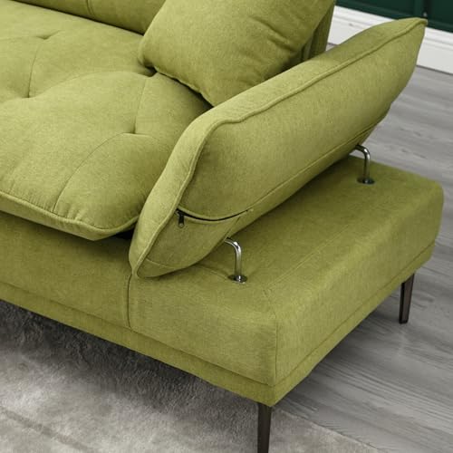 CDBBIB 102'' Convertible Futon Sofa Bed, Linen Sofa with Metal Feet,Mid Century Modern Couch.Futon Couch Small Space, Suitable for Living Room,Bedroom, Apartment.(Olive)