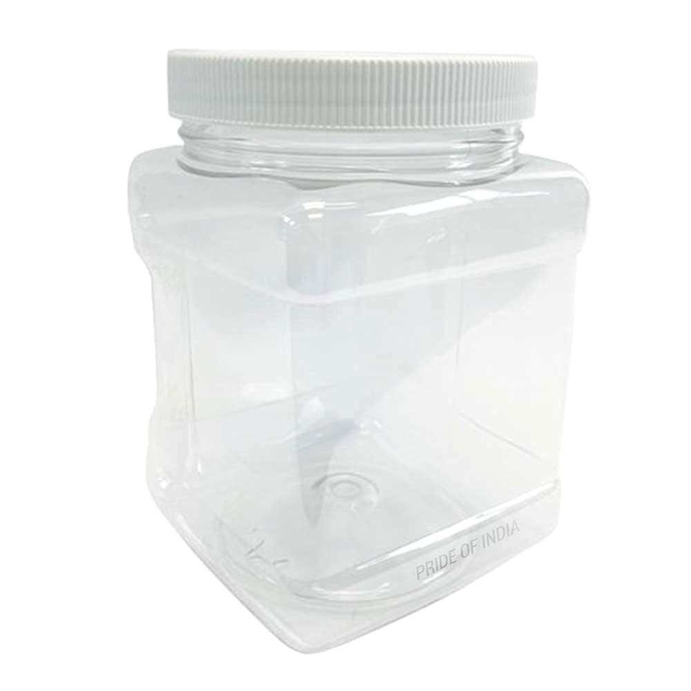 Pride Of India Clear Food Grade PET Plastic Square Grip Storage Jar w/Cap | 32 Fluid Ounces (3-4 Cup Storage Capacity) | BPA Free USA Made