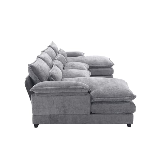 CDBBIB U-Shaped Couches for Living Room,Modern Large Sofa in Chenille Fabric,Modular Combination with Side Recliner 6 Seater Sofa,Furniture Sets in Living Room, Apartment, Bedroom. (Chenille Grey)