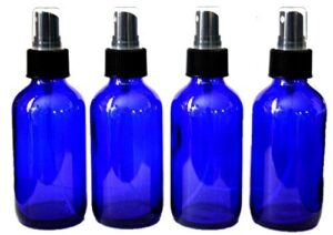 4 fl oz cobalt blue glass bottle with black spray cap (4 pack)