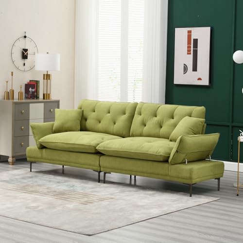 CDBBIB 102'' Convertible Futon Sofa Bed, Linen Sofa with Metal Feet,Mid Century Modern Couch.Futon Couch Small Space, Suitable for Living Room,Bedroom, Apartment.(Olive)