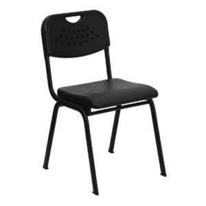 Flash Furniture 5 Pack HERCULES Series 880 lb. Capacity Black Plastic Stack Chair with Open Back and Black Frame